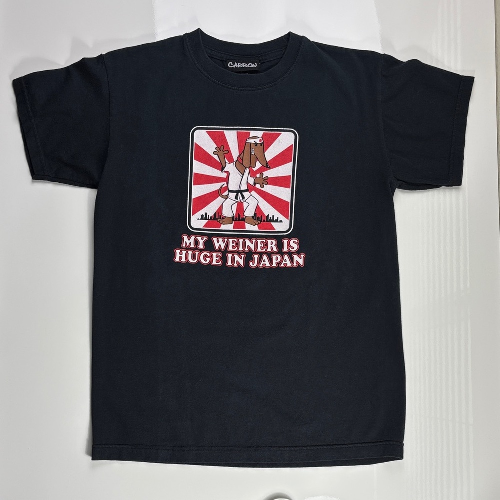 Carbon Black Graphic Tee with Red and White Design